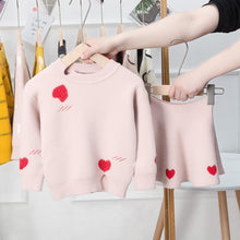 Load image into Gallery viewer, Girls Two Piece Woollen Long Sleeve Love Sweater Skirt Suit freeshipping - Tyche Ace