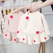 Load image into Gallery viewer, Girls Two Piece Woollen Long Sleeve Love Sweater Skirt Suit freeshipping - Tyche Ace