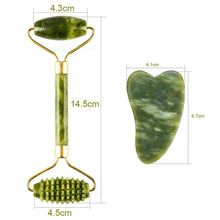Load image into Gallery viewer, Jade Roller Natural Facial Skin Care Scraper Massager Roller Set freeshipping - Tyche Ace