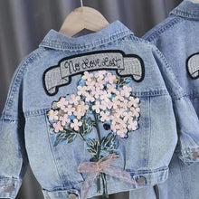 Load image into Gallery viewer, Kids Girls Flower Embroidered Distressed Finish Denim Jackets freeshipping - Tyche Ace