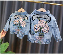 Load image into Gallery viewer, Kids Girls Flower Embroidered Distressed Finish Denim Jackets freeshipping - Tyche Ace