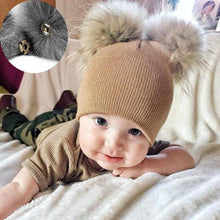 Load image into Gallery viewer, Kids/Baby Unisex Cute Winter Warm Double Faux Fur Pompom Caps Beanies freeshipping - Tyche Ace