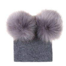 Load image into Gallery viewer, Kids/Baby Unisex Cute Winter Warm Double Faux Fur Pompom Caps Beanies freeshipping - Tyche Ace