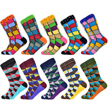 Load image into Gallery viewer, Men Colourful Cotton Geometric Lattice Classic Happy Business Casual Socks freeshipping - Tyche Ace