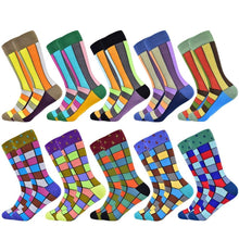 Load image into Gallery viewer, Men Colourful Cotton Geometric Lattice Classic Happy Business Casual Socks freeshipping - Tyche Ace