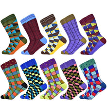 Load image into Gallery viewer, Men Colourful Cotton Geometric Lattice Classic Happy Business Casual Socks freeshipping - Tyche Ace