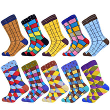 Load image into Gallery viewer, Men Colourful Cotton Geometric Lattice Classic Happy Business Casual Socks freeshipping - Tyche Ace
