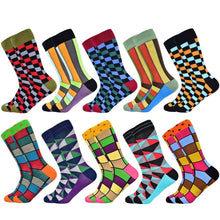 Load image into Gallery viewer, Men Colourful Cotton Geometric Lattice Classic Happy Business Casual Socks freeshipping - Tyche Ace