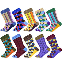 Load image into Gallery viewer, Men Colourful Cotton Geometric Lattice Classic Happy Business Casual Socks freeshipping - Tyche Ace