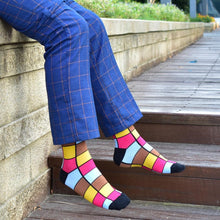 Load image into Gallery viewer, Men Colourful Cotton Geometric Lattice Classic Happy Business Casual Socks freeshipping - Tyche Ace