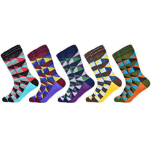 Load image into Gallery viewer, Men Colourful Cotton Geometric Lattice Classic Happy Business Casual Socks freeshipping - Tyche Ace
