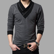 Load image into Gallery viewer, Men Patchwork Collar Long Sleeve Cotton T Shirts freeshipping - Tyche Ace