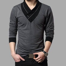 Load image into Gallery viewer, Men Patchwork Collar Long Sleeve Cotton T Shirts freeshipping - Tyche Ace