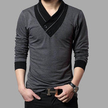 Load image into Gallery viewer, Men Patchwork Collar Long Sleeve Cotton T Shirts freeshipping - Tyche Ace