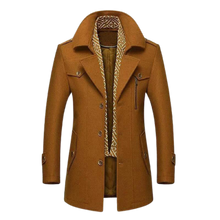 Load image into Gallery viewer, Men Scarf Collar Mid-Length Cotton Padded Thick Warm Woollen Coat freeshipping - Tyche Ace
