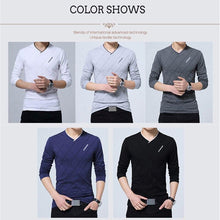 Load image into Gallery viewer, Men Slim Fit Crease Design Long Sleeve V Neck T- Shirt freeshipping - Tyche Ace
