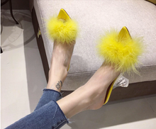 Load image into Gallery viewer, Transparent Peep Toe High Heels Feather Design Women Slip On Mules