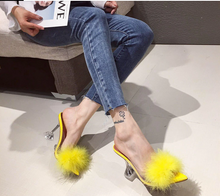 Load image into Gallery viewer, Transparent Peep Toe High Heels Feather Design Women Slip On Mules