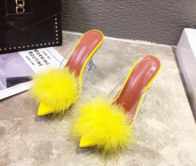 Load image into Gallery viewer, Transparent Peep Toe High Heels Feather Design Women Slip On Mules