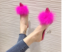 Load image into Gallery viewer, Transparent Peep Toe High Heels Feather Design Women Slip On Mules
