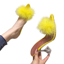 Load image into Gallery viewer, Transparent Peep Toe High Heels Feather Design Women Slip On Mules