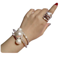 Load image into Gallery viewer, Trendy Fashion Jewellery Multi Layer Large Pearl Bracelet Bangle And Rings Set
