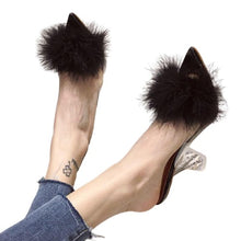 Load image into Gallery viewer, Transparent Peep Toe High Heels Feather Design Women Slip On Mules