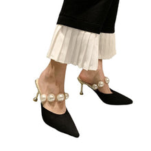 Load image into Gallery viewer, String Bead Pointed Design Thin Heels PU Slide Comfy Sandals For Women