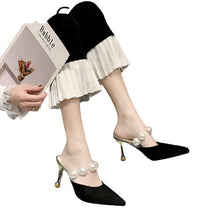 Load image into Gallery viewer, String Bead Pointed Design Thin Heels PU Slide Comfy Sandals For Women