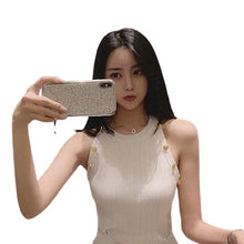 Load image into Gallery viewer, Golden Buttons Hollow Out Design Thin Knitted Sleeveless Stylish Top For Women