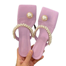 Load image into Gallery viewer, Low Heel String Bead Design Summer Clip Toe Sandals For Women