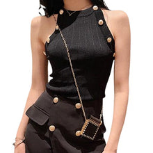 Load image into Gallery viewer, Golden Buttons Hollow Out Design Thin Knitted Sleeveless Stylish Top For Women
