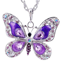Load image into Gallery viewer, Enamel Long Necklace Chain Butterfly Crystal Pendant For Women