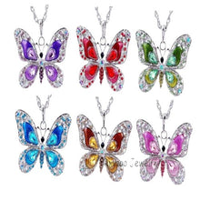 Load image into Gallery viewer, Enamel Long Necklace Chain Butterfly Crystal Pendant For Women