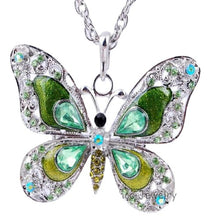 Load image into Gallery viewer, Enamel Long Necklace Chain Butterfly Crystal Pendant For Women