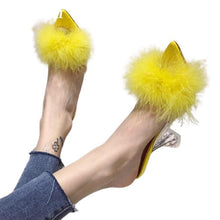 Load image into Gallery viewer, Transparent Peep Toe High Heels Feather Design Women Slip On Mules