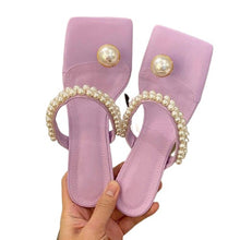 Load image into Gallery viewer, Low Heel String Bead Design Summer Clip Toe Sandals For Women