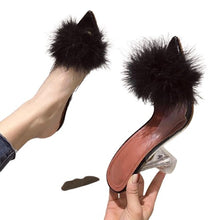 Load image into Gallery viewer, Transparent Peep Toe High Heels Feather Design Women Slip On Mules