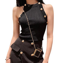 Load image into Gallery viewer, Golden Buttons Hollow Out Design Thin Knitted Sleeveless Stylish Top For Women