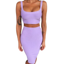 Load image into Gallery viewer, 2 Piece Crop Top And Skirt  Bodycon Suit for Women