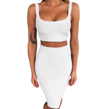 Load image into Gallery viewer, 2 Piece Crop Top And Skirt  Bodycon Suit for Women