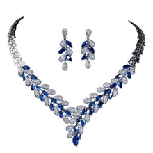 Load image into Gallery viewer, White Gold Royal Blue Stone Bride Necklace And Earrings Set freeshipping - Tyche Ace