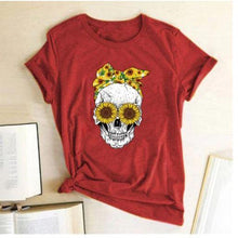 Load image into Gallery viewer, Skull  Sunflower Women T shirts freeshipping - Tyche Ace