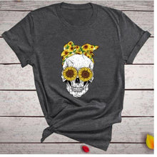 Load image into Gallery viewer, Skull  Sunflower Women T shirts freeshipping - Tyche Ace