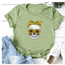 Load image into Gallery viewer, Skull  Sunflower Women T shirts freeshipping - Tyche Ace