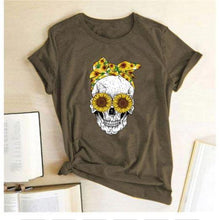 Load image into Gallery viewer, Skull  Sunflower Women T shirts freeshipping - Tyche Ace