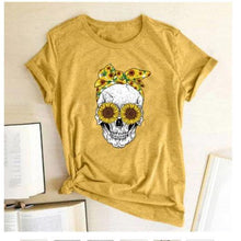 Load image into Gallery viewer, Skull  Sunflower Women T shirts freeshipping - Tyche Ace