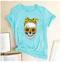 Load image into Gallery viewer, Skull  Sunflower Women T shirts freeshipping - Tyche Ace
