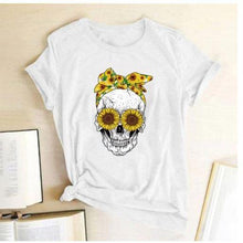 Load image into Gallery viewer, Skull  Sunflower Women T shirts freeshipping - Tyche Ace