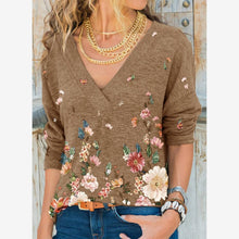 Load image into Gallery viewer, Snake YX Women's Clothing Autumn and Winter New Fashion Women's V-neck Flower Print Long-sleeved Casual Loose T-shirt Plus Size freeshipping - Tyche Ace